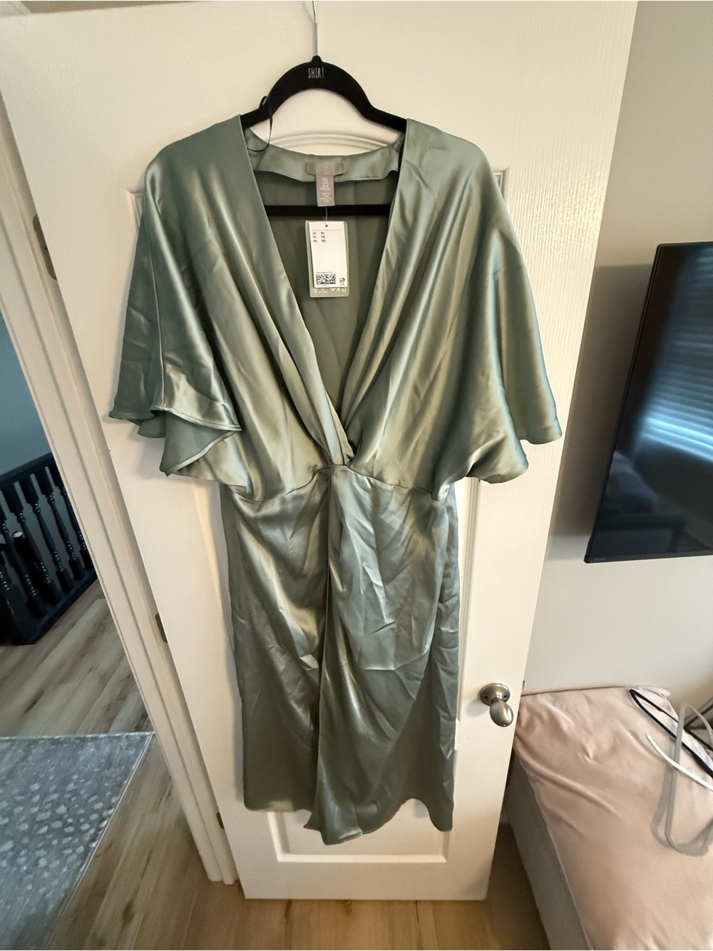 H&M Satin Wrap Dress in Sage Green